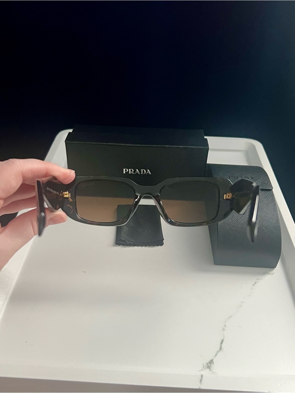 PRADA Sunglasses Symbole Small Geometric Acetate Honey Havana Tortoise EUC - Picture 5 of 7
